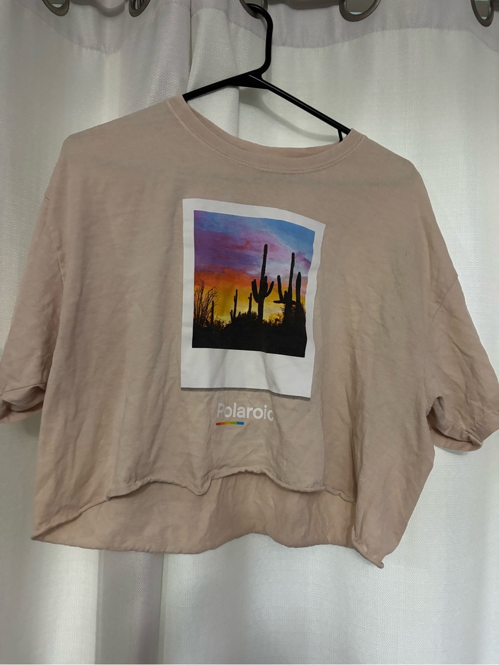 Polaroid Blush Crop Tee with Desert Sunset Graphic